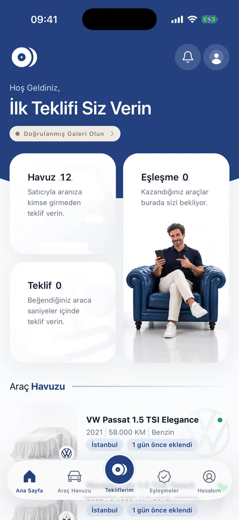 OtoDeğer uygulamasında galeri misafir ana ekranı