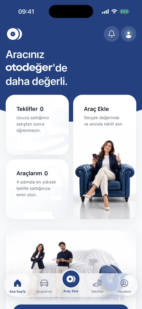 OtoDeğer uygulamasında satıcı misafir ana ekranı